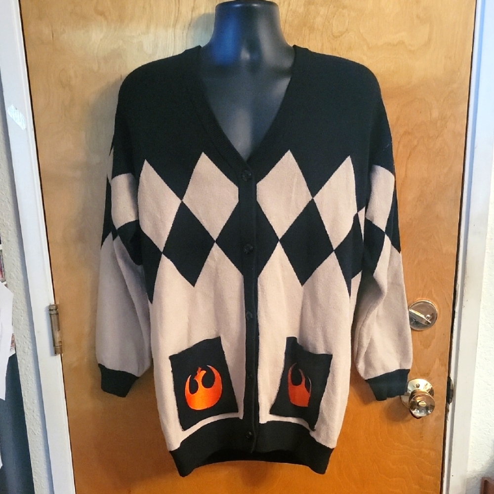 Her Universe Black and Cream Argyle Cardigan with Flame Accents